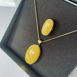 Yellow Baltic Amber Pendant, Natural Amber in Gold Surrounds