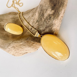 Yellow Baltic Amber Pendant, Natural Amber in Gold Surrounds