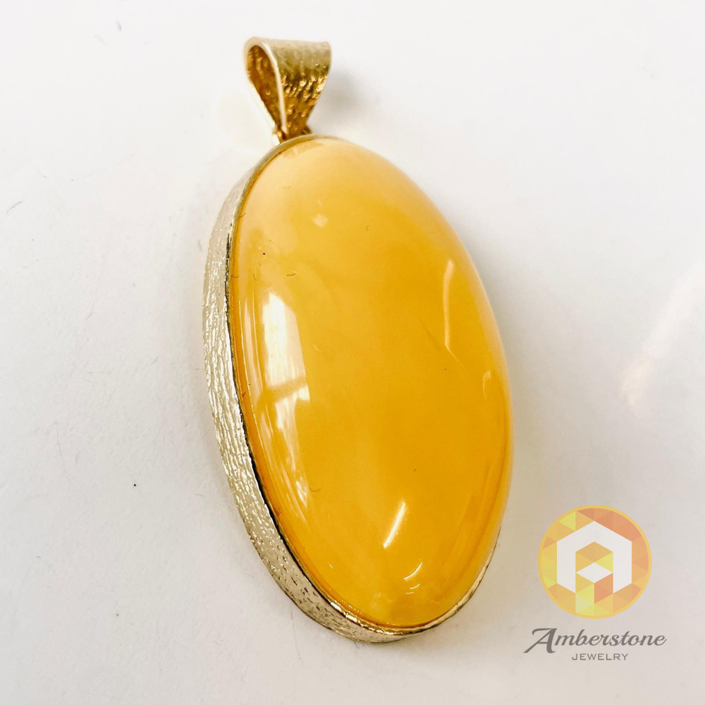 Yellow Baltic Amber Pendant, Natural Amber in Gold Surrounds