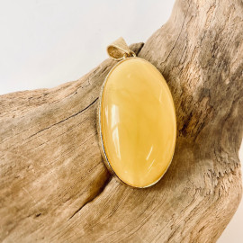 Yellow Baltic Amber Pendant, Natural Amber in Gold Surrounds
