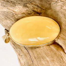 Yellow Baltic Amber Pendant, Natural Amber in Gold Surrounds