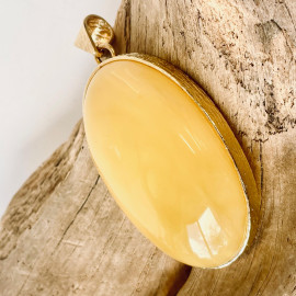 Yellow Baltic Amber Pendant, Natural Amber in Gold Surrounds