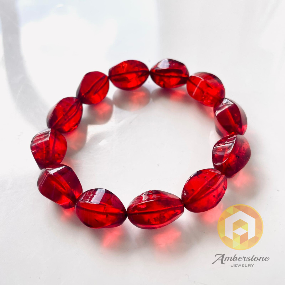 سوار عنبر البلطيق الأصلي المصنوع يدويًا عالي الجودة باللون الليموني الشفاف