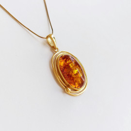Cognac Baltic Amber, Gold-plated 925 Silver Set