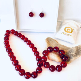 🎥 Big Red Beaded Necklace made of Natural Amber Red Amber