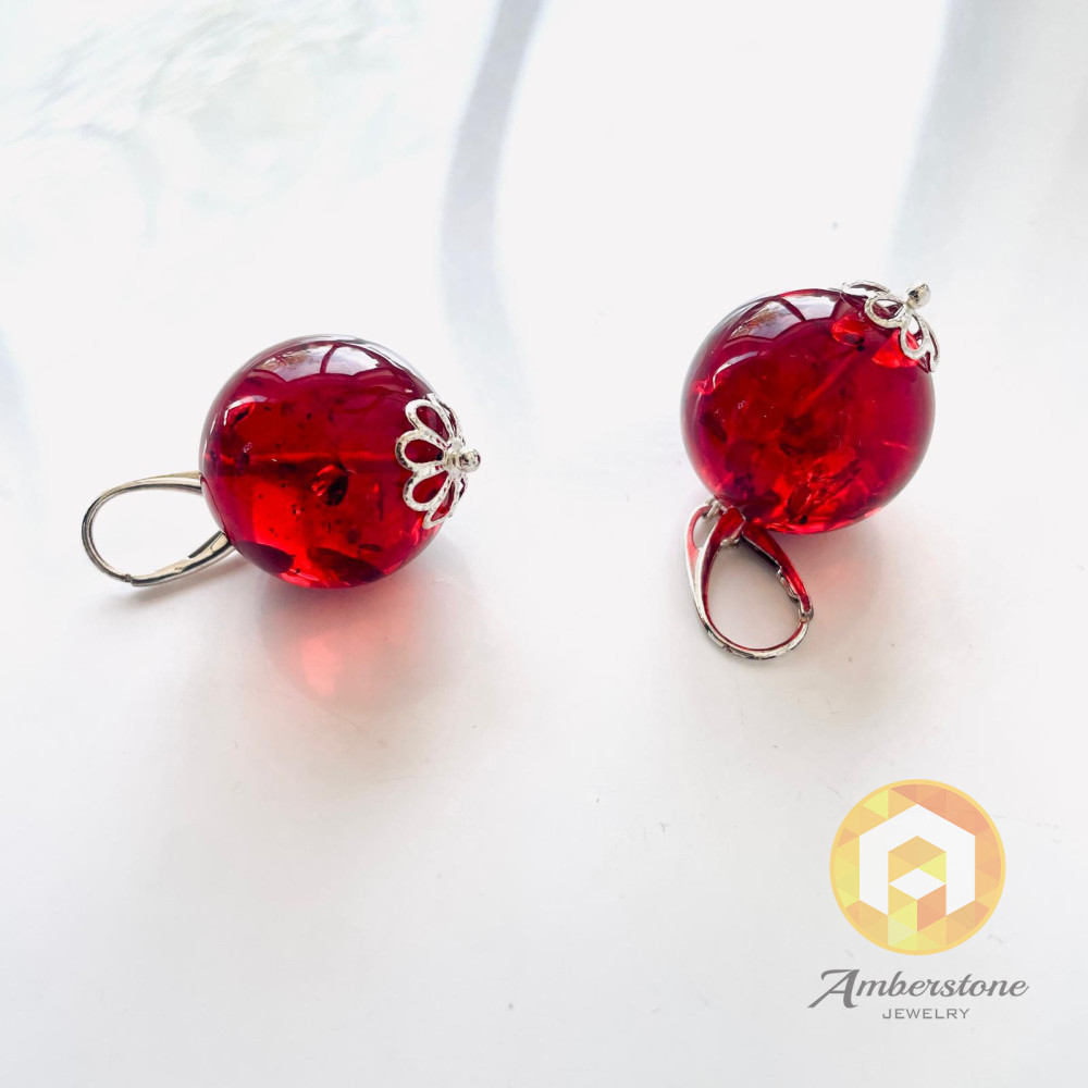 Big Red Earrings made of Natural Amber Red Amber