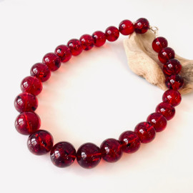 🎥 Big Red Beaded Necklace made of Natural Amber Red Amber