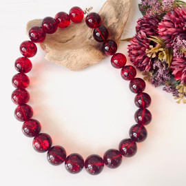 🎥 Big Red Beaded Necklace made of Natural Amber Red Amber