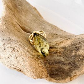 Butterscotch Baltic Amber Ring with Gold-plated 925 Silver Heart Motive Pattern, Natural Egg Yolk Amber, Engagement Gold Ring