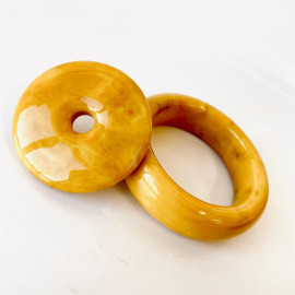 Natural Butterscotch Amber Jewelry Set, Bangle Bracelet, One Piece of Pure Baltic Amber, High Quality