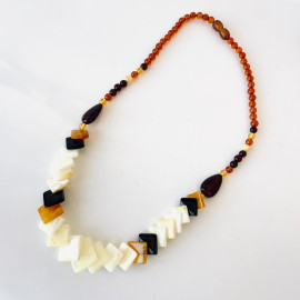White Baltic Amber Necklace Square Beads, Natural Amber, Multicolored Baltic Amber Necklace