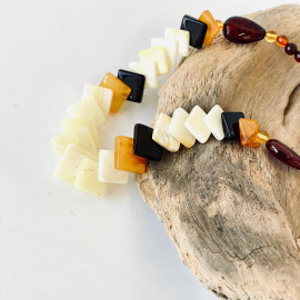White Baltic Amber Necklace Square Beads, Natural Amber, Multicolored Baltic Amber Necklace, Beautiful and bright amber beads