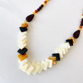 White Baltic Amber Necklace Square Beads, Natural Amber, Multicolored Baltic Amber Necklace