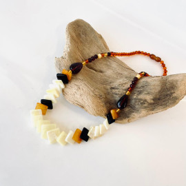 White Baltic Amber Necklace Square Beads, Natural Amber, Multicolored Baltic Amber Necklace