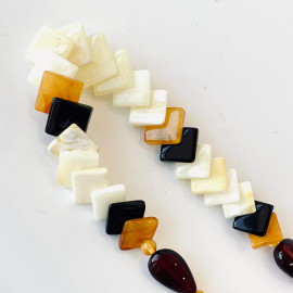 White Baltic Amber Necklace Square Beads, Natural Amber, Multicolored Baltic Amber Necklace