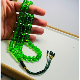 Amber Tespih Green Color Misbaha 66 Beads, Handmade