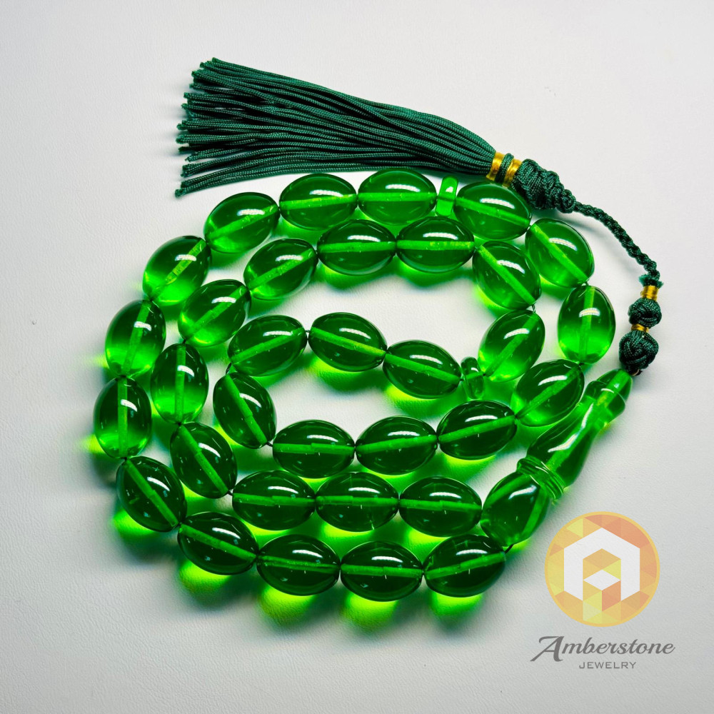 Natural Amber Islamic Prayer Beads, Green Amber Beads Natural Amber Islamic Prayer Beads, Green Amber Beads