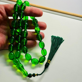 Natural Amber Islamic Prayer Beads, Green Amber Beads