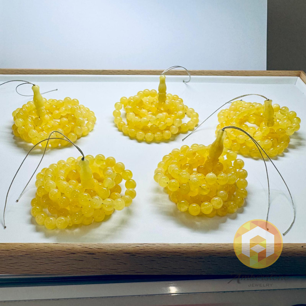 مجموعة من خمس حبات صلاة إسلامية من العنبر البلطيقي الطبيعي النقي