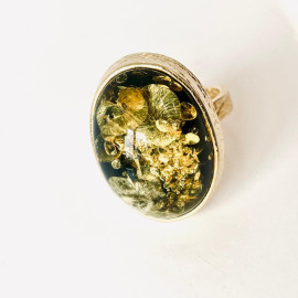 Butterscotch Baltic Amber Ring with Gold-plated 925 Silver Heart Motive Pattern, Natural Egg Yolk Amber, Engagement Gold Ring