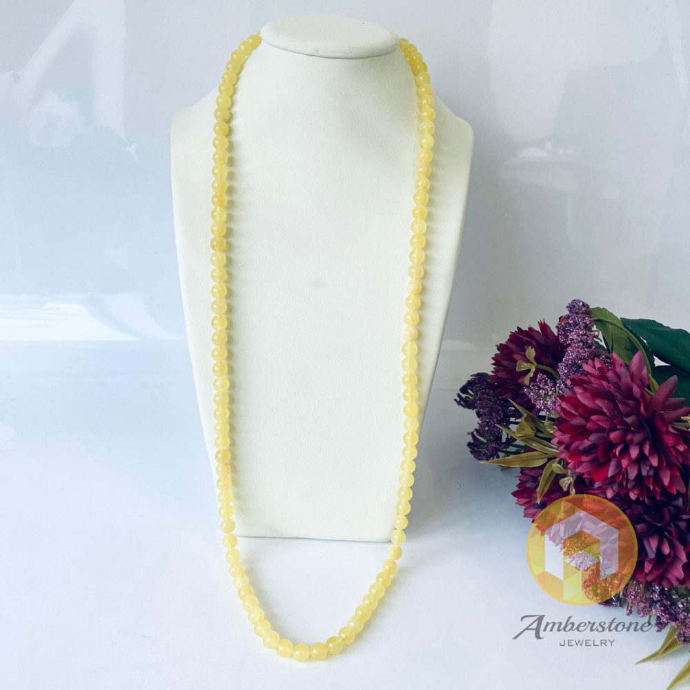 Yellow Delicate Baltic Amber Beaded Necklace, longer