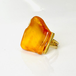 Butterscotch Baltic Amber Ring with Gold-plated...