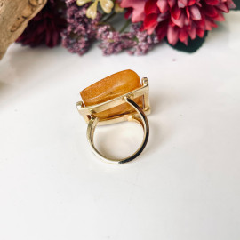 Butterscotch Baltic Amber Ring with Gold-plated 925 Silver Heart Motive Pattern, Natural Egg Yolk Amber, Engagement Gold Ring