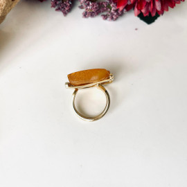 Butterscotch Baltic Amber Ring with Gold-plated 925 Silver Heart Motive Pattern, Natural Egg Yolk Amber, Engagement Gold Ring