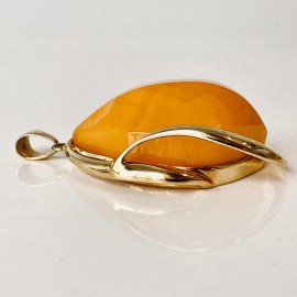 Yellow Baltic Amber Pendant, Big Amber Pendant in Gold Surrounds