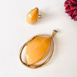 Yellow Baltic Amber Pendant, Big Amber Pendant in Gold Surrounds