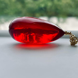 Royal Red Amber Pendant with 925 Gold-plated Silver Drop Shape Pendant