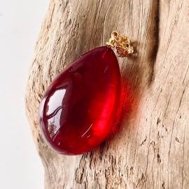 Royal Red Amber Pendant with 925 Gold-plated Silver Drop Shape Pendant