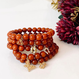 Vintage Brown Amber Bracelet, Natural Amber Beads with Charm Diamont