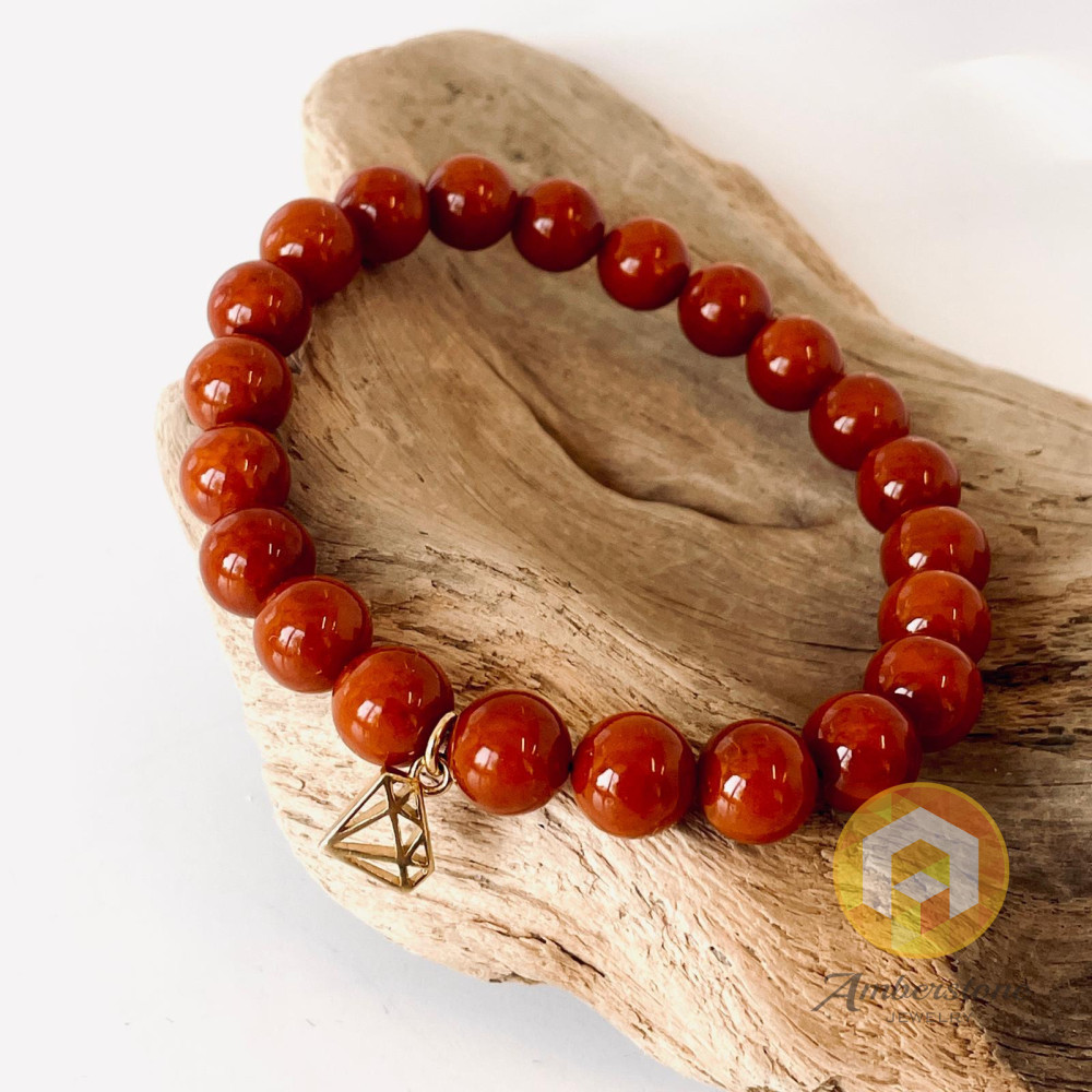 Vintage Brown Amber Bracelet, Natural Amber Beads with Charm Diamont
