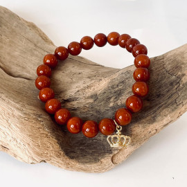 Vintage Brown Amber Bracelet, Natural Amber Beads with Charm Crown