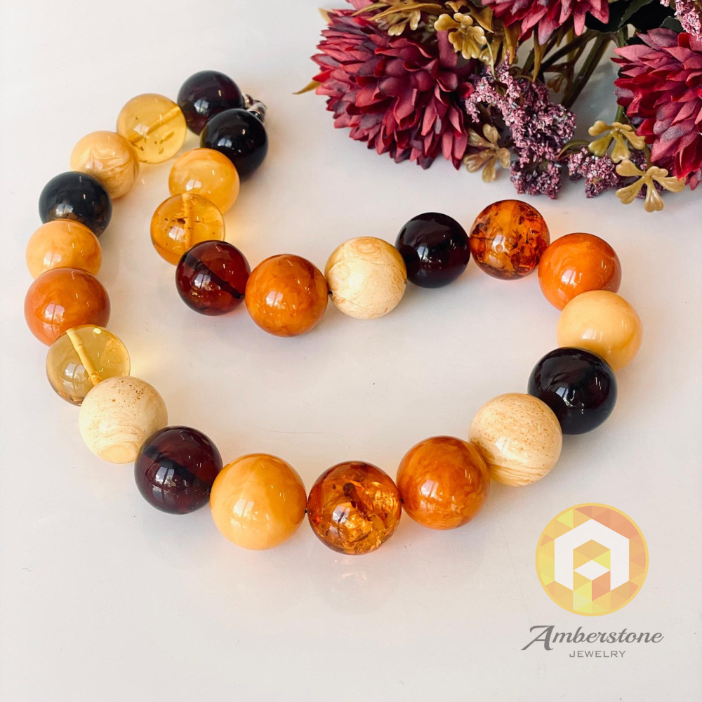 Multicolor Big Beads Baltic Amber Beaded Necklace