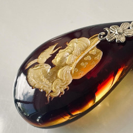 Hand-carved Drop Shape Amber Pendant