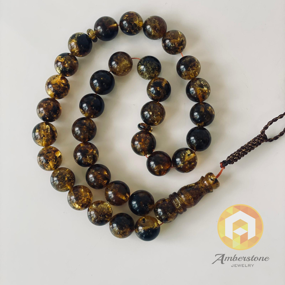 Green Amber 99 Round Beads 9mm Misbaha Islamic Prayer