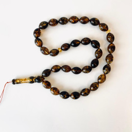 Amber insects Olive Misbaha, Islamic Prayer Beads, Natural Baltic Amber
