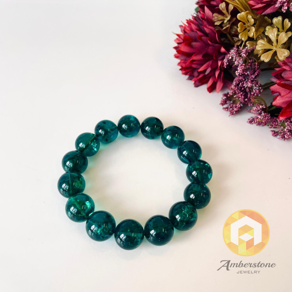 Turquoise/Teal Color Amber Bracelet, Handmade