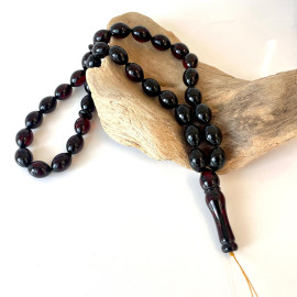 🎥 Cherry Baltic Amber Islamic Prayer, Deep Red Amber, Olive Amber Beads