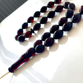 🎥 Cherry Baltic Amber Islamic Prayer, Deep Red Amber, Olive Amber Beads