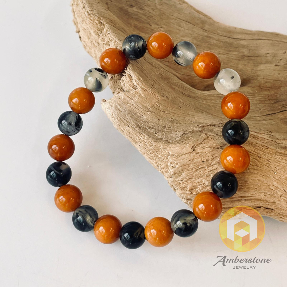 سوار عنبر البلطيق الأصلي المصنوع يدويًا عالي الجودة باللون الليموني الشفاف