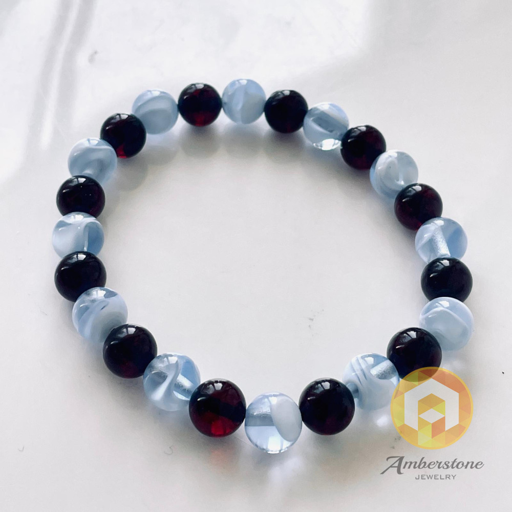 سوار عنبر البلطيق الأصلي المصنوع يدويًا عالي الجودة باللون الليموني الشفاف