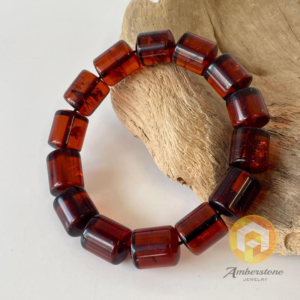 Cherry Amber Barrel Beaded Bracelet