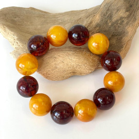 Cherry and Butterscotch Amber Beaded Bracelet, Natural Baltic Amber