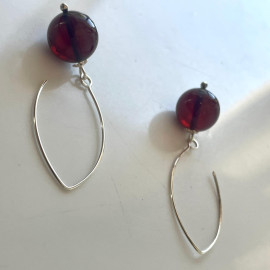 Cherry Amber Earrings and 925 Silver, V Shape Earring Hooks