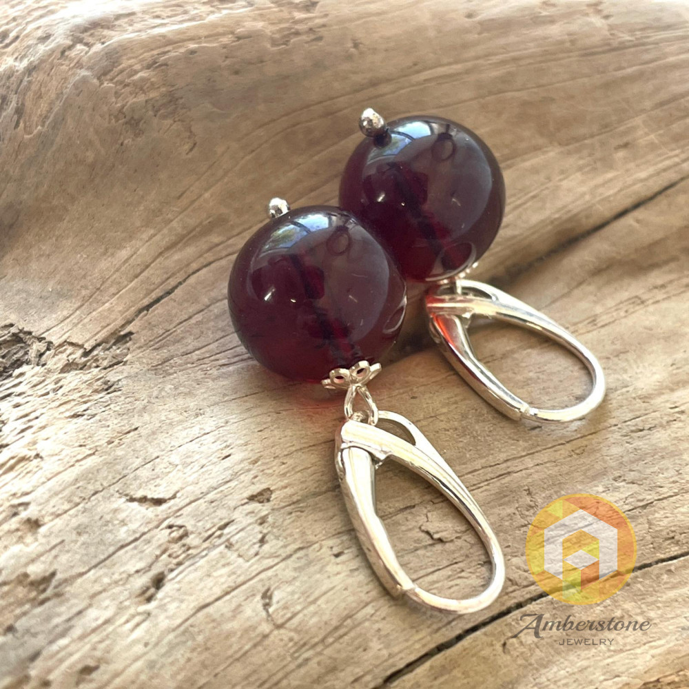 Cherry Amber Earrings and 925 Silver