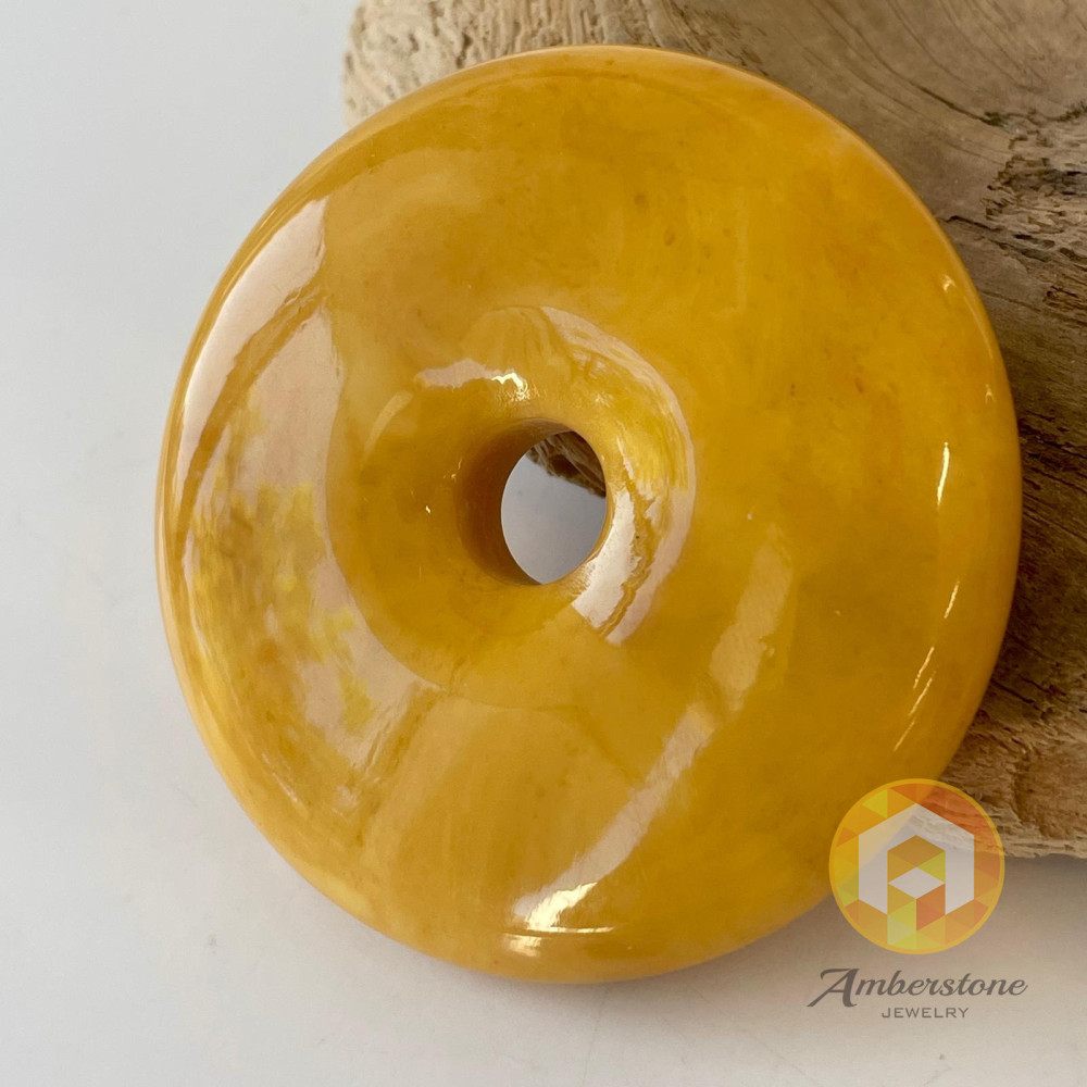 Unique Baltic Amber Pendant Yellow Donut