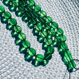 Baltic Amber Green Round Beads Rosary made of one stone 99 beads 21.4 grams